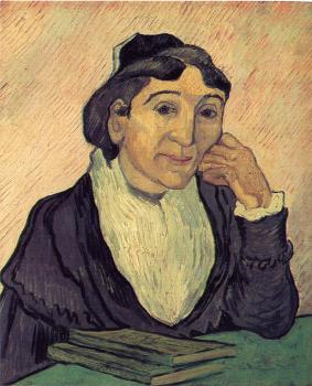 Vincent Van Gogh : The Arlesienne(Madame Ginoux), with Cherrg Colored Background